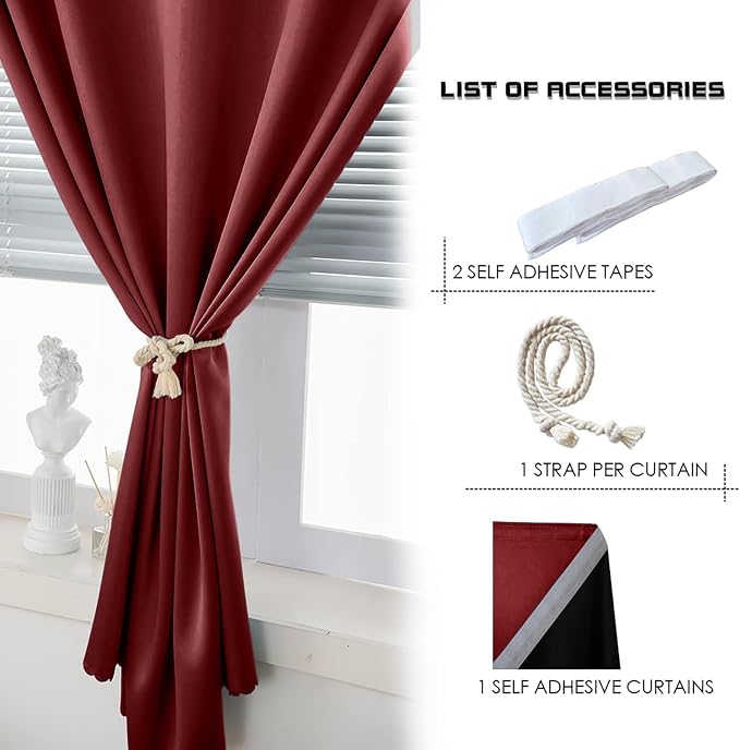 AJAZZ 100% Window Blinds Blackout Portable Blackout Curtains Adhesive Curtains - Image 4