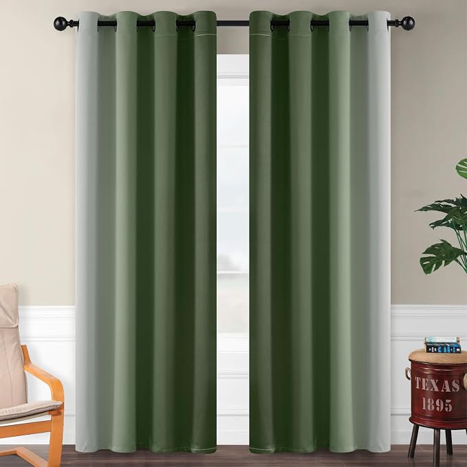 SimpleHome Ombre Sage Green to Grey White Curtains - Image 2