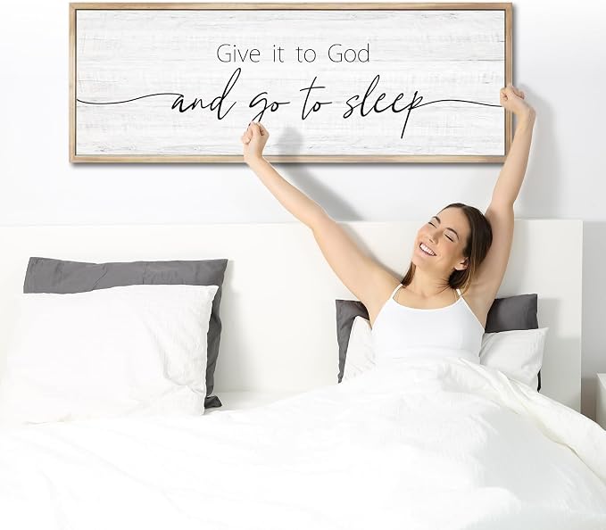 Give It to God and Go to Sleep Sign Framed Large 41''×15'' Above Bed Wall Decor - Image 6