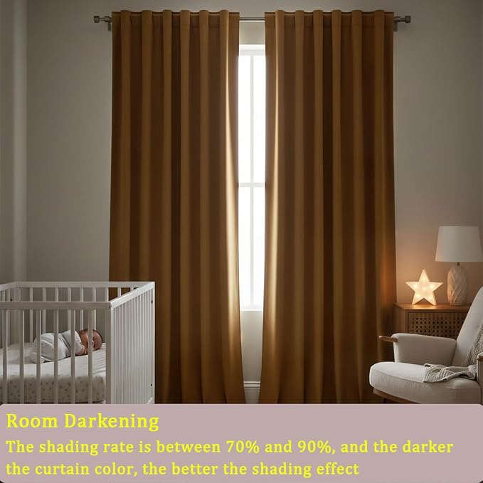 Timeper Gold Brown Velvet Curtains W62 x L96 inches 2 Panels, Light Blocking - Image 5