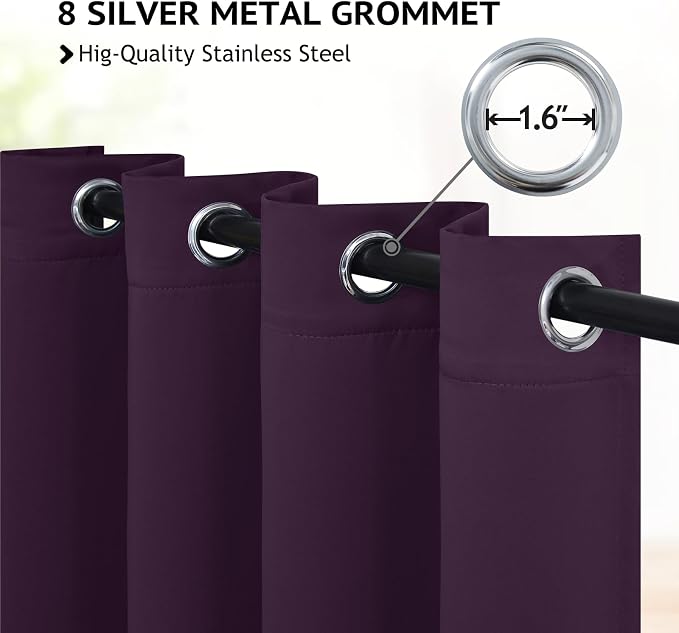 COSVIYA Grommet Room Darkening Purple Curtains 63 inch Length - Image 2