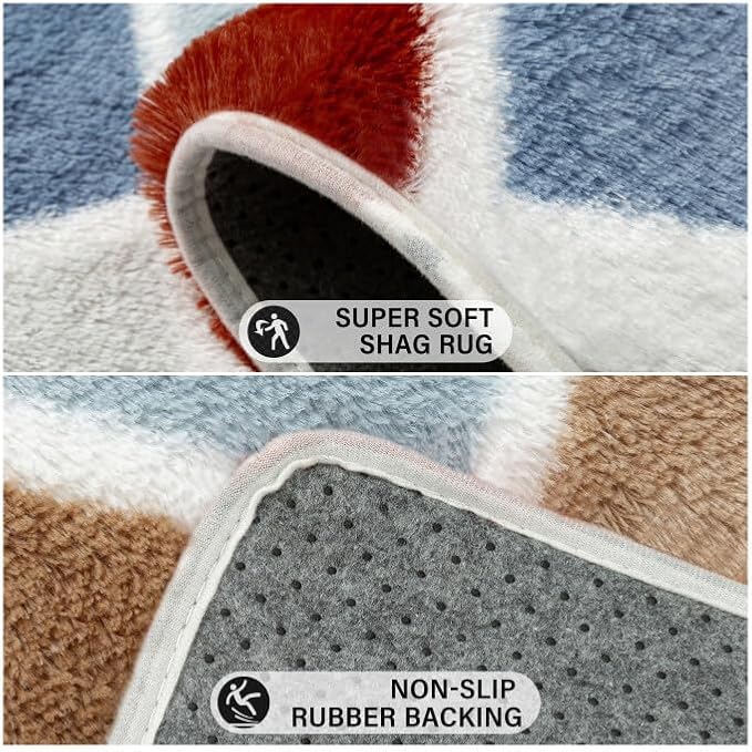6x9 Checkered Rug for Living Room Rainbow Modern Soft Area Rug Fluffy Non-Slip - Image 6