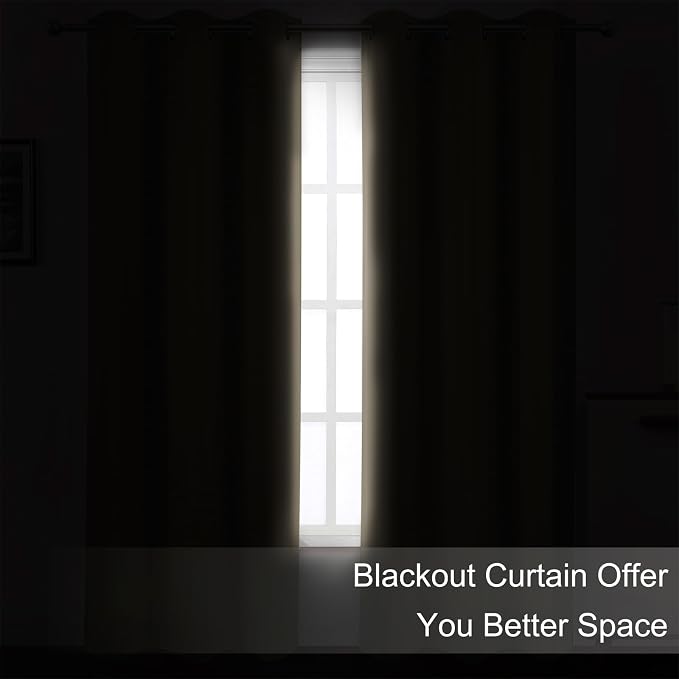 Blackout Curtains 66 x 54 Inch Long Khaki Curtains Set of 2 Panels Room - Image 3