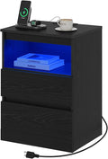 Nightstands with Charging Station, LED Lights and Drawer, Sofa Side End Tables by Draelibor