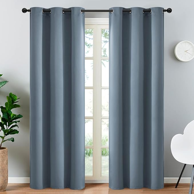 Yakamok Blackout Curtains 38x90 inch Stone Blue Thermal Drapes-Bedroom | 2 by Yakamok