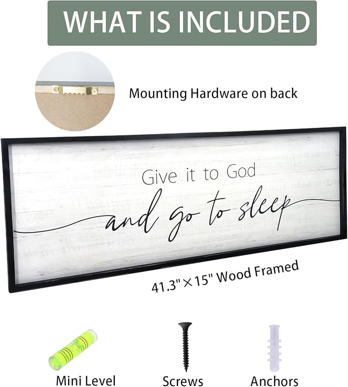Give It to God and Go to Sleep Sign Framed Large 41''×15'' Above Bed Wall Decor - Image 3