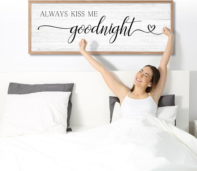 Always Kiss Me Goodnight Wall Sign Above Bed 41.3''×15'' Large Farmhouse Wall - Image 6