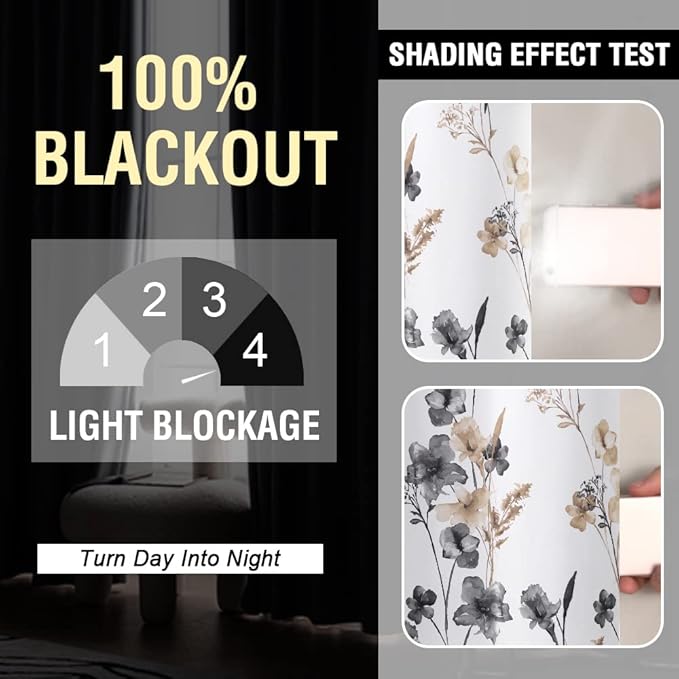 H.VERSAILTEX 100% Blackout Curtains 63 inch Length 2 Panels Set Cattleya Floral - Image 2