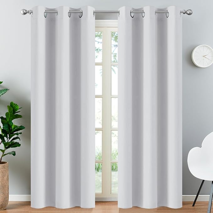 Yakamok Blackout Curtains 38x84 inch Greyish White Thermal Drapes-Bedroom | 1 - Image 2