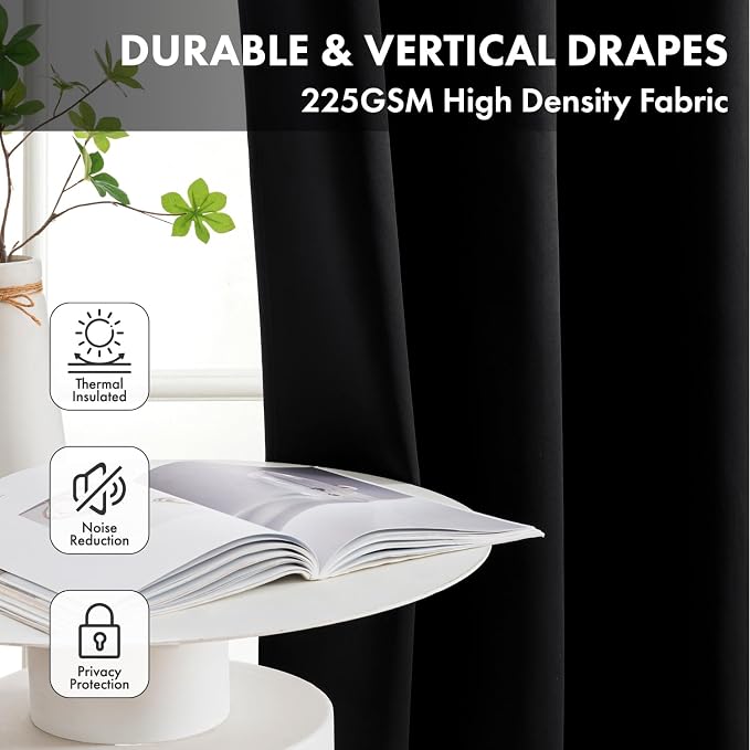 Black Blackout Curtains for Bedroom Living Room W40 x L84 Inch | 84 Inch Long - Image 4
