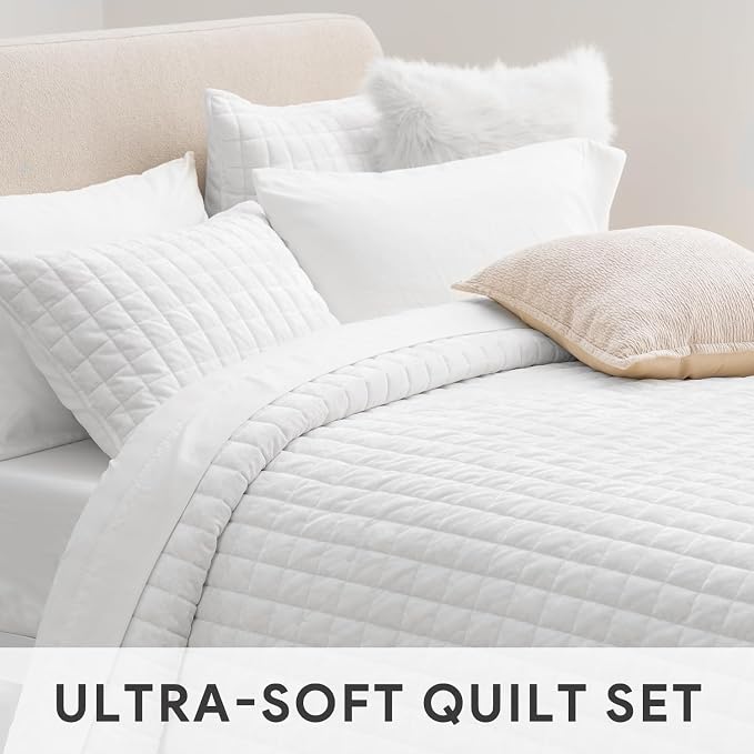 RECYCO Channel Box Stitch Velvet Quilt Set, Twin/Twin XL, Bright White | Ultra - Image 5