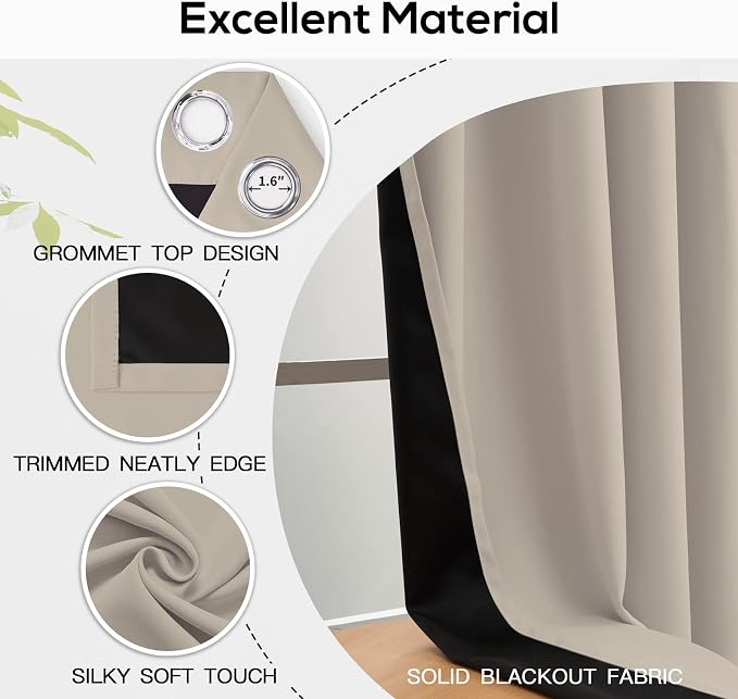 Yakamok 100% Blackout Curtains for Bedroom 63 Inch Length, Total Light Blocking - Image 4