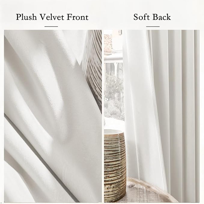Timeper White Velvet Curtains 96 inches 2 Panels, Luxury Curtains - Image 4