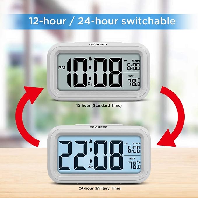 Peakeep Night Light Digital Alarm Clock Battery Operated Indoor Temperature | - Image 5