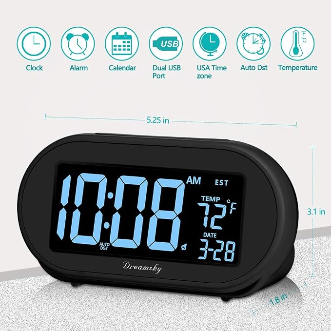 DreamSky Alarm Clocks for Bedrooms, Auto Set Digital Clock - Image 7