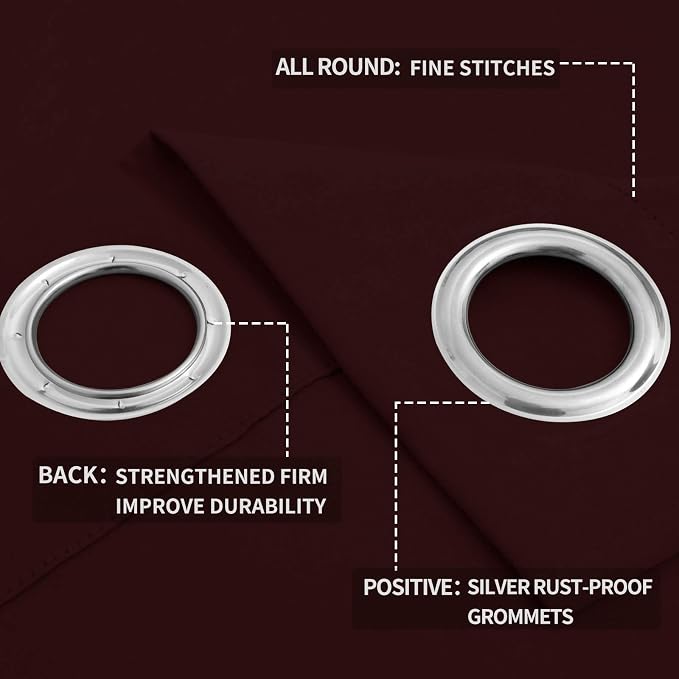 Easy-Going Thermal Grommet Blackout Curtains, 2 Panels 52x84 in, Wine | - Image 4