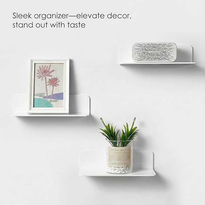 OAPRIRE Acrylic Floating Wall Shelves White, No Drill, 9 Inch 2 Pack | Strong - Image 9