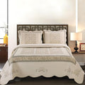 ROOMLIFE Quilt Set King Size 3D Floral Embroidery Pattern 3-Piece Cotton by ROOMLIFE
