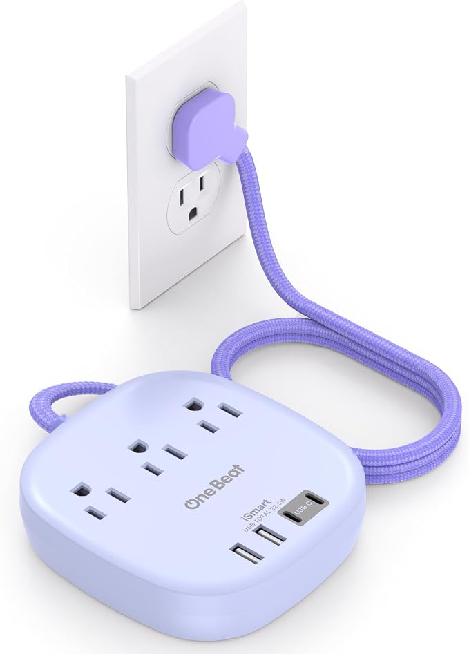 Cruise Ship Travel Essentials, 22.5W/4.5A Flat Plug Power Strip, 3 Outlets 4 by OneBeat