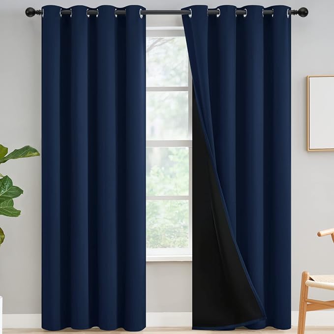 Yakamok Navy Blue Blackout Curtains 96 inches Long by Yakamok