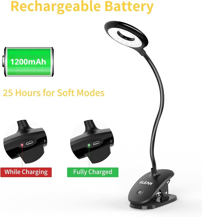 KLEAH Clip on Light for Bed & Desk, Reading in Bed, Battery Operated - Image 9