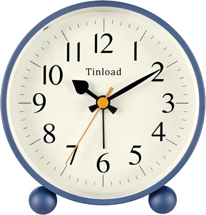Tinload 4.5" Vintage Retro Analog Alarm Clock, Super Silent Non Ticking Small by Tinload