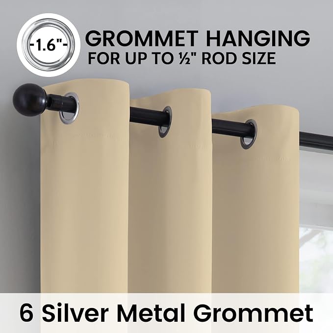 SimpleHome Beige 100% Blackout Curtains Room Darkening Living Room 36 Inch | - Image 6