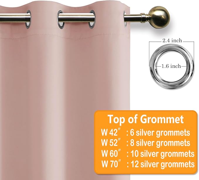 Grommet Blackout Curtains for Bedroom 70 x 63 Inches Blush 2 Panels | Thermal - Image 5