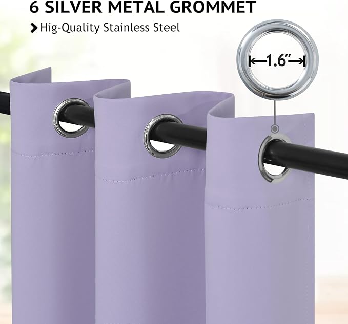 COSVIYA Grommet Room Darkening Lilac Curtains 45 inch Length - Image 2