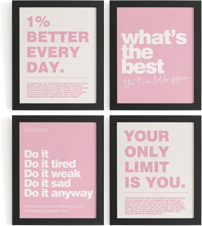 DSHFG Pink Motivational Inspirational Office Wall Art Decor Prints 4Pcs | Pink by Unknown