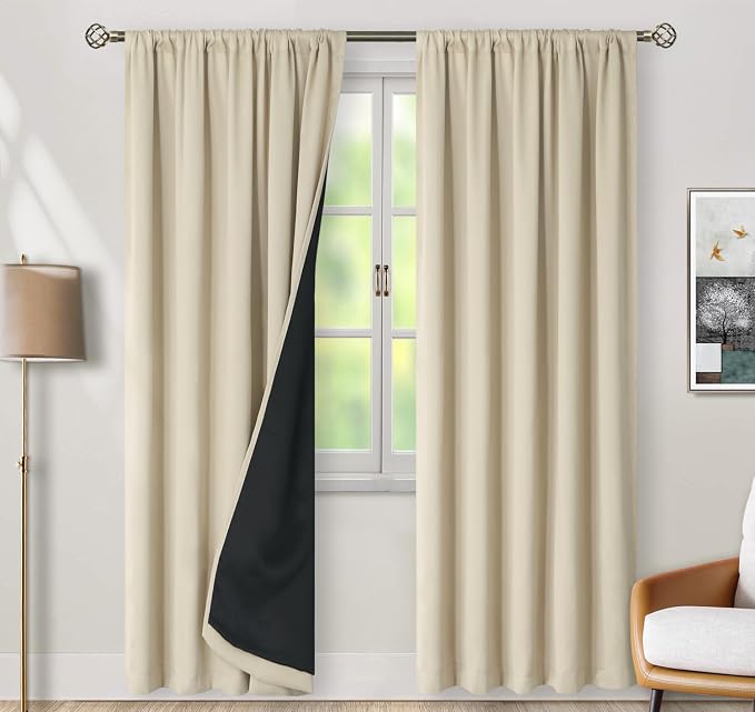 BGment Beige 100% Blackout Curtains - Image 2