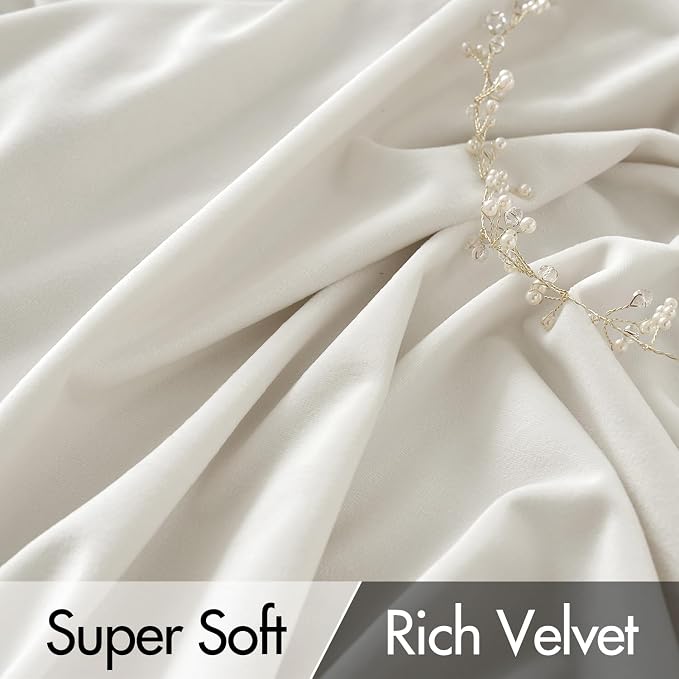 MIULEE Ivory White Velvet Pinch Pleat Blackout Curtains W52 X L108 Inches | 2 - Image 4