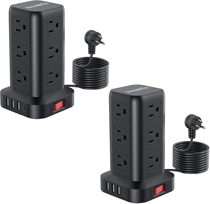2 Pcs Extension Cord with Multiple Outlets, SMALLRT Power Strip Tower, Outlet by SMALLRT