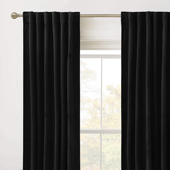 RYB HOME Black Velvet Blackout Curtains 96 inches - Image 2