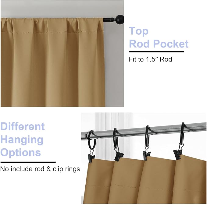 Simplebrand Ava Gold Short 36 Inches Blackout Curtain 2 Panels Set, Half Window - Image 3