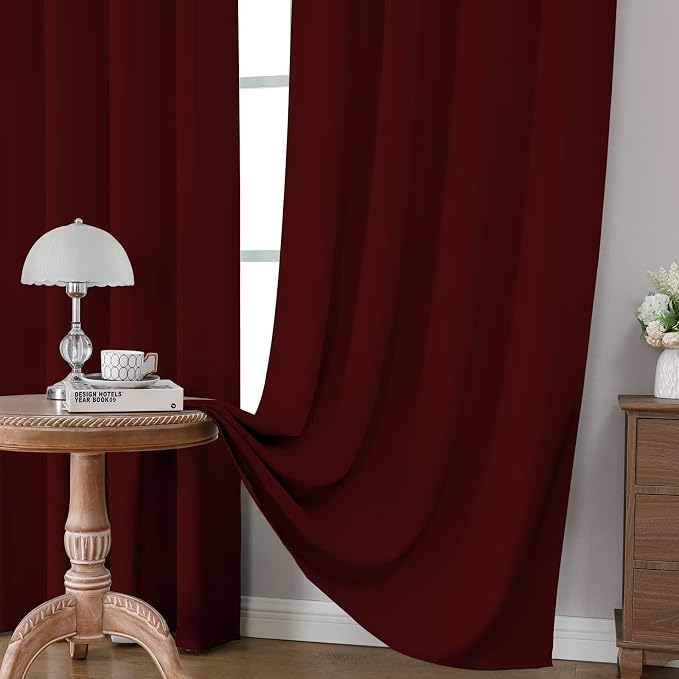 CUCRAF Burgundy Red Blackout Curtains 108 inch Length 2 Panels Set, Rod Pocket - Image 5