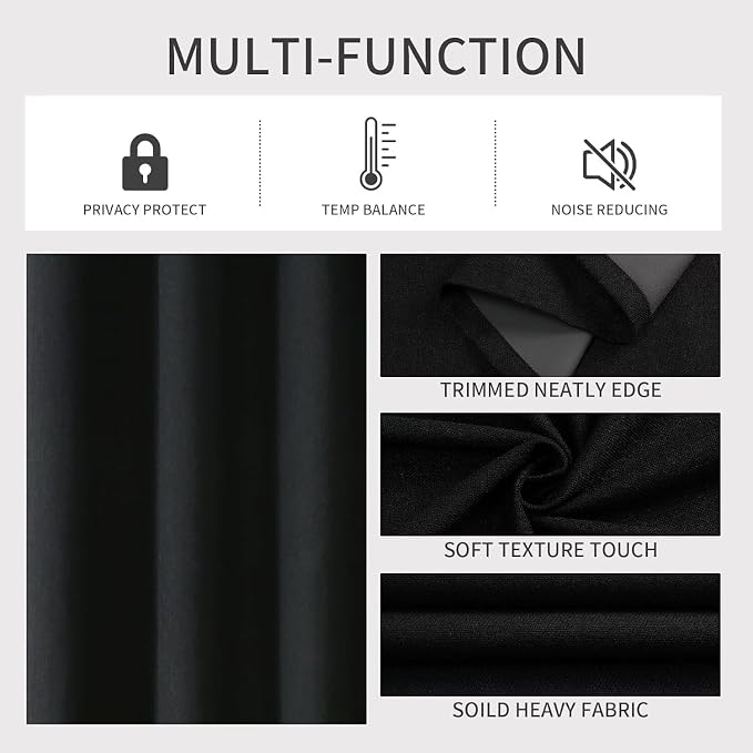 Joydeco Black Blackout Curtains 90 Inches Long, Curtains 90 Inch Length 1 Panel - Image 4