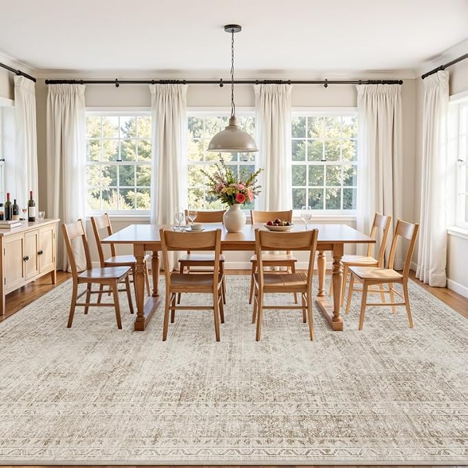 8x10 Area Rugs Living Room: Bedroom Neutral Washable Carpet Brown | Vintage - Image 3