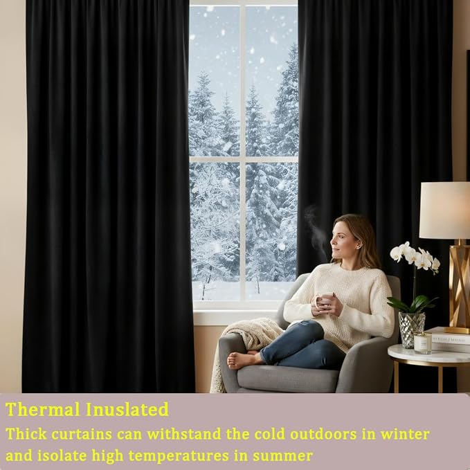 Timeper Black Velvet Curtains 84 inches 2 Panels, Back Tab & Rod Pocket - Image 3