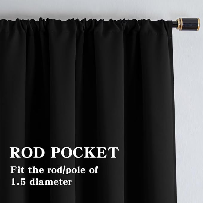 IGEMAEVE Blackout Curtains for Bedroom Grommet Black 52" W x 72" L | Bedroom | - Image 2