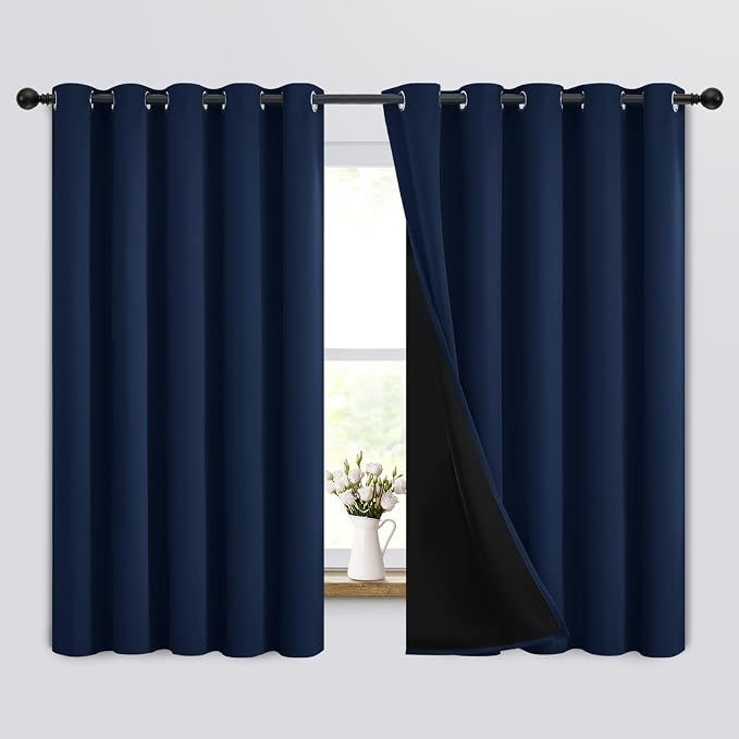 Yakamok Navy Blue Blackout Curtains 63 inches Long by Yakamok