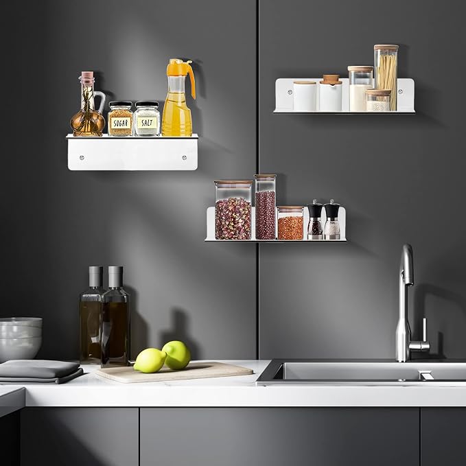 9 Inch Clear Acrylic Floating Shelf, No Drill Adhesive Wall Shelf Set of 2 - Image 7