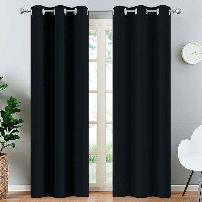Yakamok Blackout Curtains 38x90 inch Black Thermal Drapes-Bedroom | 2 panels by Yakamok