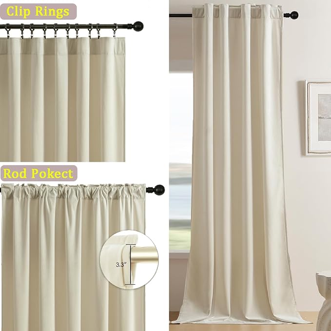 Timeper Cream Beige Velvet Curtains 120 inches 2 Panels, Luxury Curtains - Image 2