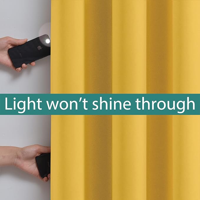 Yakamok Mustard Yellow Blackout Patio Door Curtain Panels W100 x L84, 2 Thick - Image 3