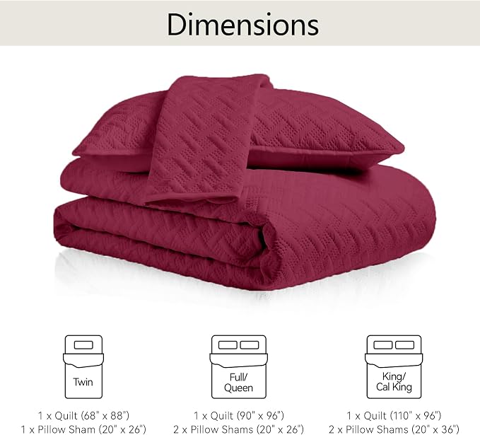 FLYMME Quilts King Size, Lightweight Burgundy Bedspreads, Basket Weave Pattern - Image 7