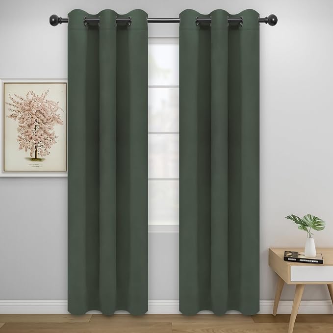 Easy-Going Thermal Grommet Blackout Curtains, 2 Panels 34x72 in | Greyish Green by Easy-Going