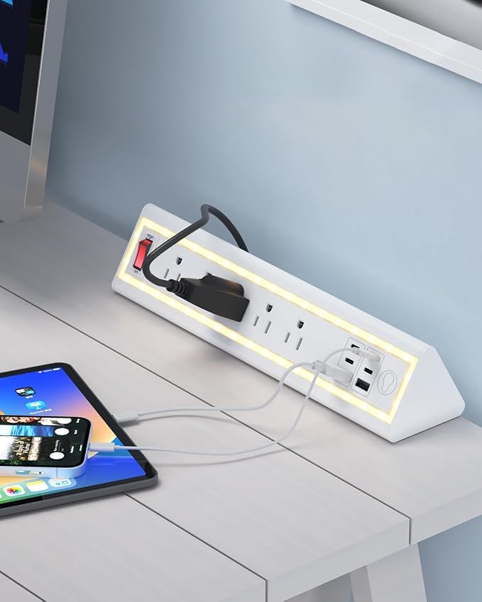 Desk Clamp Power Strip with Nightlight, 40W Fast Charging, 6FT Extension Cord - Image 5