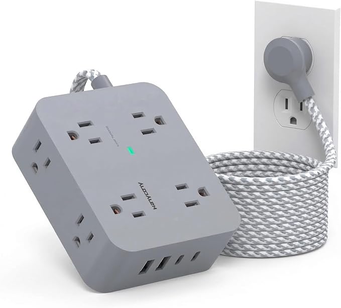 HANYCONY Surge Protector Power Strip 15 Ft Long Cord, Flat Plug | Extension Cord by HANYCONY