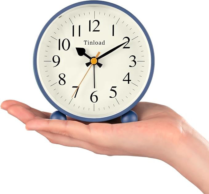 Tinload 4.5" Vintage Retro Analog Alarm Clock, Super Silent Non Ticking Small - Image 2